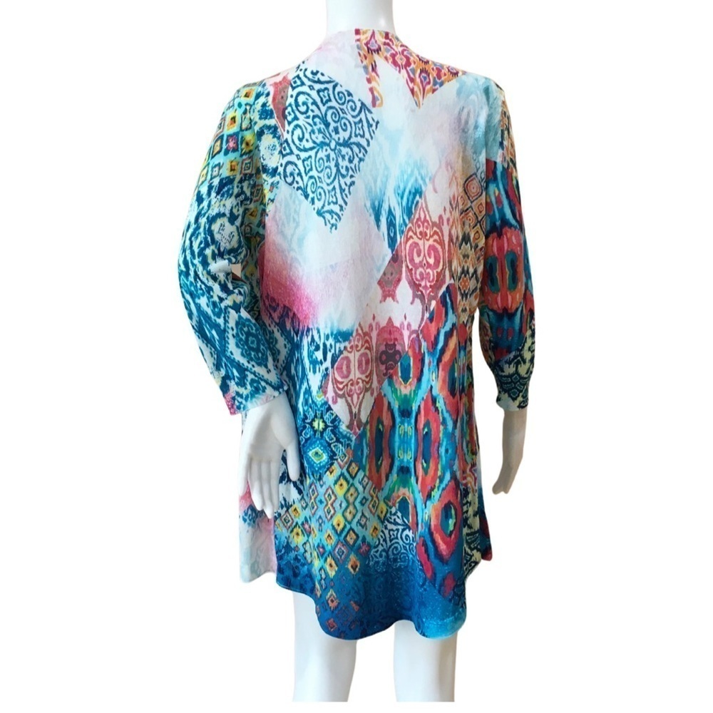 Chico’s open cardigan tight knit printed multicolor women size m - Picture 4 of 8